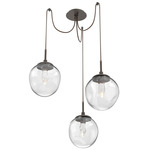 Aster Gem Swag Multi Light Pendant - Flat Bronze / Clear Geo