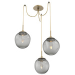 Aster Gem Swag Multi Light Pendant - Gilded Brass / Smoke Geo