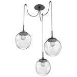 Aster Gem Swag Multi Light Pendant - Matte Black / Clear Floret