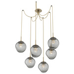Aster Gem Swag Multi Light Pendant - Gilded Brass / Smoke Floret