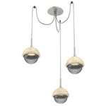 Cabochon Swag Multi Light Pendant - Travertine / Beige Silver / Smoke