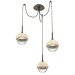 Cabochon Swag Multi Light Pendant - Travertine / Flat Bronze / Smoke