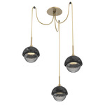 Cabochon Swag Multi Light Pendant - Black Marble / Gilded Brass / Smoke