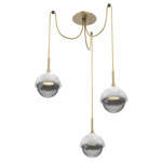Cabochon Swag Multi Light Pendant - White Marble / Gilded Brass / Smoke