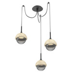Cabochon Swag Multi Light Pendant - Travertine / Matte Black / Smoke