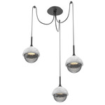 Cabochon Swag Multi Light Pendant - White Marble / Matte Black / Smoke