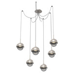 Cabochon Swag Multi Light Pendant - Beige Silver / Smoke