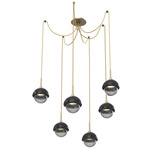 Cabochon Swag Multi Light Pendant - Black Marble / Gilded Brass / Smoke