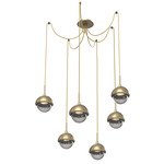 Cabochon Swag Multi Light Pendant - Gilded Brass / Smoke