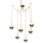 Cabochon Swag Multi Light Pendant - Travertine / Gilded Brass / Smoke
