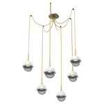 Cabochon Swag Multi Light Pendant - White Marble / Gilded Brass / Smoke