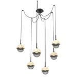 Cabochon Swag Multi Light Pendant - Travertine / Matte Black / Smoke