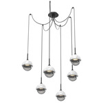 Cabochon Swag Multi Light Pendant - White Marble / Matte Black / Smoke