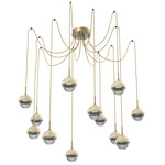 Cabochon Swag Multi Light Pendant - Travertine / Gilded Brass / Smoke