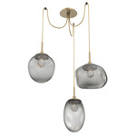 Cosmos Gem Swag Multi Light Pendant - Gilded Brass / Smoke Floret