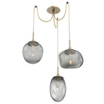 Cosmos Gem Swag Multi Light Pendant - Gilded Brass / Smoke Geo