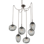 Cosmos Gem Swag Multi Light Pendant - Flat Bronze / Smoke Floret