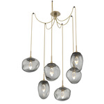 Cosmos Gem Swag Multi Light Pendant - Gilded Brass / Smoke Geo