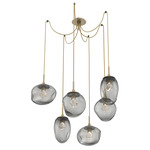 Cosmos Gem Swag Multi Light Pendant - Gilded Brass / Smoke Zircon