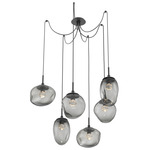 Cosmos Gem Swag Multi Light Pendant - Matte Black / Smoke Floret