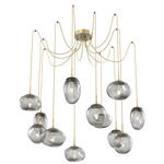 Cosmos Gem Swag Multi Light Pendant - Gilded Brass / Smoke Geo