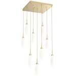 Fiori Square Multi Light Pendant - Gilded Brass / White