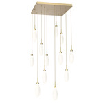 Fiori Square Multi Light Pendant - Gilded Brass / White