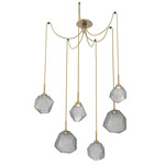 Gem Swag Multi Light Pendant - Gilded Brass / Smoke