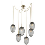 Meteo Gem Swag Multi Light Pendant - Gilded Brass / Smoke Floret