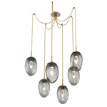Meteo Gem Swag Multi Light Pendant - Gilded Brass / Smoke Geo