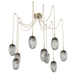 Meteo Gem Swag Multi Light Pendant - Gilded Brass / Smoke Floret