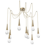 Raindrop Swag Multi Light Pendant - Gilded Brass / Clear Cast