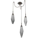 Rock Crystal Swag Multi Light Pendant - Flat Bronze / Chilled Smoke