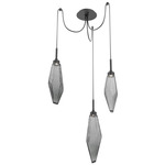 Rock Crystal Swag Multi Light Pendant - Matte Black / Chilled Smoke
