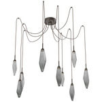 Rock Crystal Swag Multi Light Pendant - Flat Bronze / Chilled Smoke