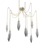 Rock Crystal Swag Multi Light Pendant - Gilded Brass / Chilled Smoke