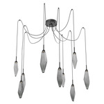 Rock Crystal Swag Multi Light Pendant - Matte Black / Chilled Smoke