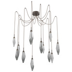 Rock Crystal Swag Multi Light Pendant - Flat Bronze / Chilled Smoke