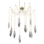 Rock Crystal Swag Multi Light Pendant - Gilded Brass / Chilled Smoke