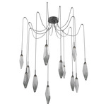 Rock Crystal Swag Multi Light Pendant - Matte Black / Chilled Smoke