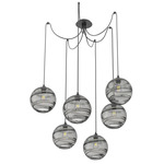 Terra Swag Multi Light Pendant - Matte Black / Optic Smoke