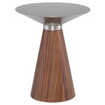 Iris Side Table - Overstock - Brushed Stainless Steel / Walnut Veneer