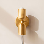 Brass Up Down Plug-In Wall Sconce - Overstock - Brass Canopy / Brass Upper Shade