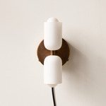 Glass Up Down Plug-In Wall Sconce - Overstock - Patina Brass Canopy / White Glass