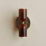 Chromatic Glass Up Down Wall Sconce - Overstock - Patina Brass Canopy / Tobacco