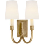 Modern Library Double Wall Sconce - Overstock - Hand-Rubbed Antique Brass / Linen