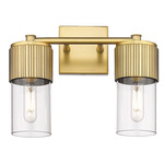 Bolivar 2 Light Bathroom Vanity Light - Brushed Brass / Clear