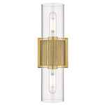 Bolivar Small Double Wall Sconce - Brushed Brass / Clear
