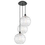 Athens Water Glass Multi-Light Pendant - Matte Black / Clear Water