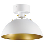 Dawn Semi Flush Ceiling Light - White / Satin Brass